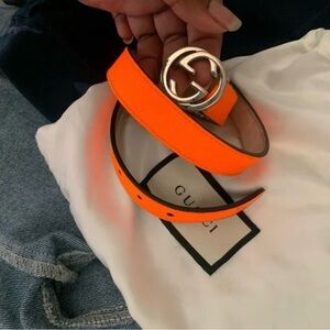 Kid Gucci Neon Orange Belt with Silver Buckle